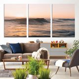 46299358-MGV-CV-36X24-Sunset Waves Wall Art Canvas Print, Framed Ocean Horizon Art Picture Print, Golden Water Perfect Golden Hour Coastal Decor Artwork
