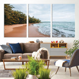 88125882-MGV-CV-36X24-Tropical Shoreline Wall Art Canvas Print, Framed Palm Trees Art Picture Print, Tropical Ocean Perfect Tropical Coastal Decor