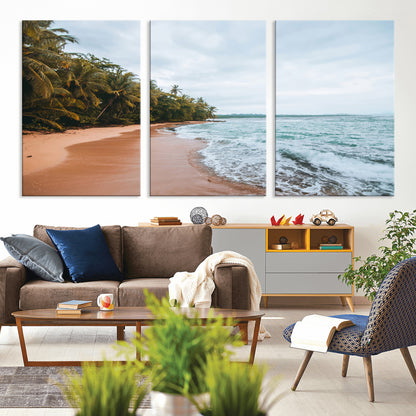 88125882-MGV-CV-36X24-Tropical Shoreline Wall Art Canvas Print, Framed Palm Trees Art Picture Print, Tropical Ocean Perfect Tropical Coastal Decor