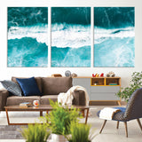 23828594-MGV-CV-36X24-Aerial Waves Wall Art Canvas Print, Framed Ocean Break Art Picture Print, Sea Foam Perfect Tropical Coastal Decor Artwork
