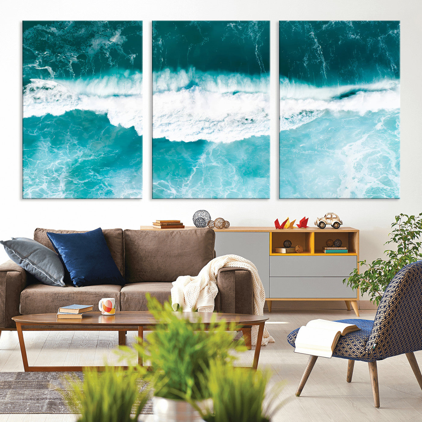 23828594-MGV-CV-36X24-Aerial Waves Wall Art Canvas Print, Framed Ocean Break Art Picture Print, Sea Foam Perfect Tropical Coastal Decor Artwork