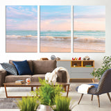 74679437-MGV-CV-36X24-Pastel Ocean Wall Art Canvas Print, Framed Beach Waves Art Picture Print, Soft Sunset Perfect Pastel Coastal Decor Artwork