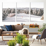 62119206-MGV-CV-36X24-Snowy Trail Wall Art Canvas Print, Framed Ski Slope Art Picture Print, Winter Pines Perfect Alpine Adventure Decor Artwork