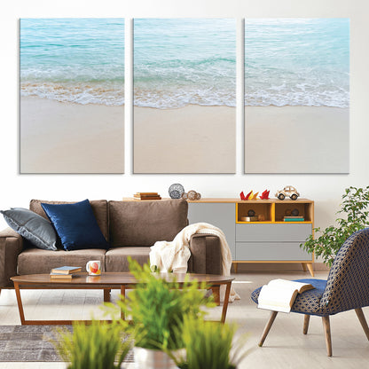 77194056-MGV-CV-36X24-Soft Shoreline Wall Art Canvas Print, Framed Gentle Waves Art Picture Print, Clear Water Perfect Minimalist Coastal Decor Artwork