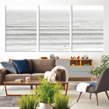 66534476-MGV-CV-36X24-Lone Surfer Wall Art Canvas Print, Framed Ocean Waves Art Picture Print, Minimal Sea Perfect Minimal Coastal Decor Artwork