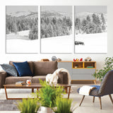 68081143-MGV-CV-36X24-Snowy Bison Wall Art Canvas Print, Framed Winter Forest Art Picture Print, Lone Bison Perfect Monochrome Winter Wild Decor Artwork