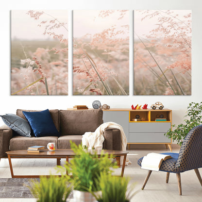 79164340-MGV-CV-36X24-Pastel Grasses Wall Art Canvas Print, Framed Soft Meadow Art Picture Print, Field in Breeze Perfect Pastel Minimal Decor Artwork