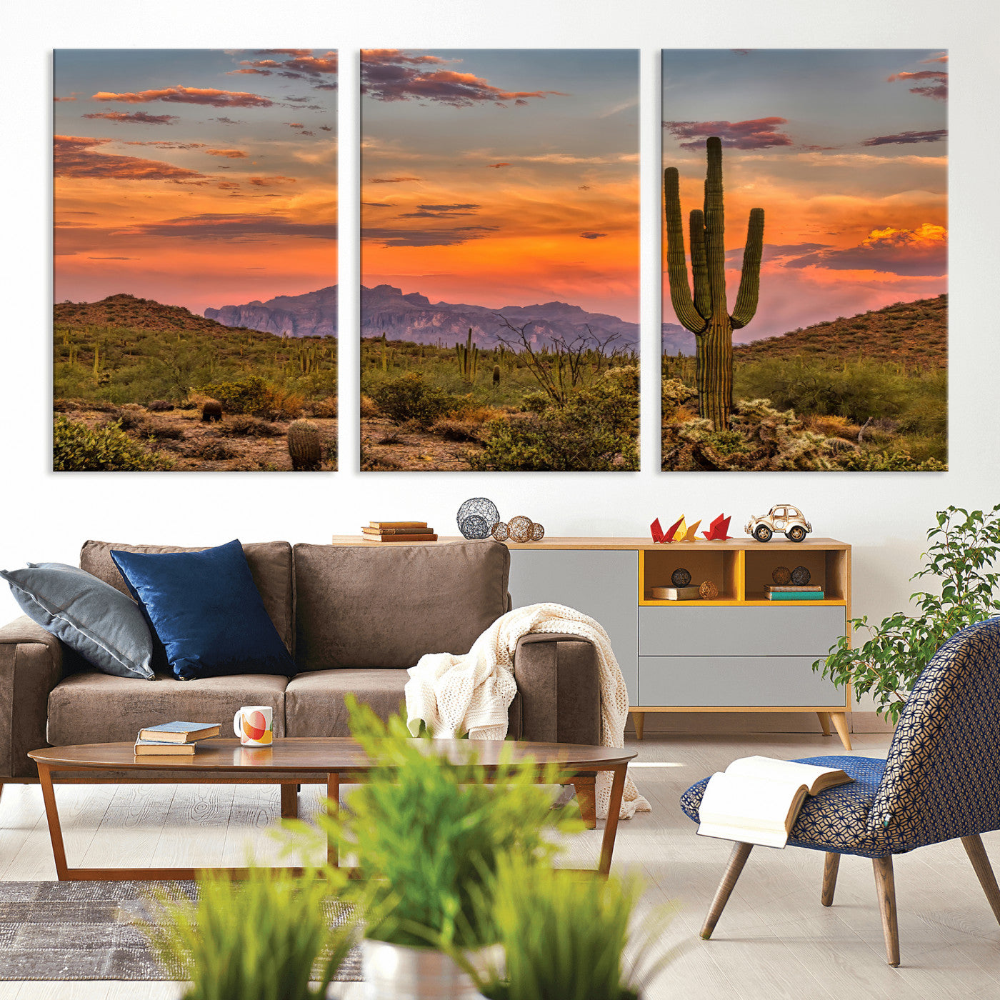 25332783-MGV-CV-36X24-Saguaro Cactus Wall Art Canvas Print, Framed Arizona Sunset Art Picture Print, Sonoran Desert Perfect Southwestern Boho Decor