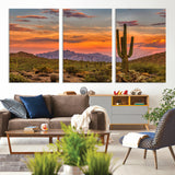 25332783-MGV-CV-36X24-Saguaro Cactus Wall Art Canvas Print, Framed Arizona Sunset Art Picture Print, Sonoran Desert Perfect Southwestern Boho Decor