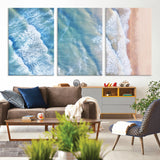 17641845-MGV-CV-36X24-Aerial Ocean Wall Art Canvas Print, Framed Blue Waves Art Picture Print, Sandy Shoreline Perfect Modern Coastal Decor Artwork