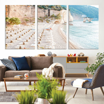 84816639-MGV-CV-36X24-Mediterranean Beach Wall Art Canvas Print, Framed Airy Coastal Art Picture Print, Summer Shore Perfect Coastal Retreat Decor