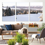 79857868-MGV-CV-36X24-Snowy Mountain Wall Art Canvas Print, Framed Ski Slope Art Picture Print, Winter Forest Perfect Modern Rustic Decor Artwork