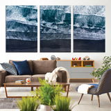 87941475-MGV-CV-36X24-Black Beach Wall Art Canvas Print, Framed Aerial Ocean Art Picture Print, Moody Coastal Perfect Modern Coastal Decor Artwork