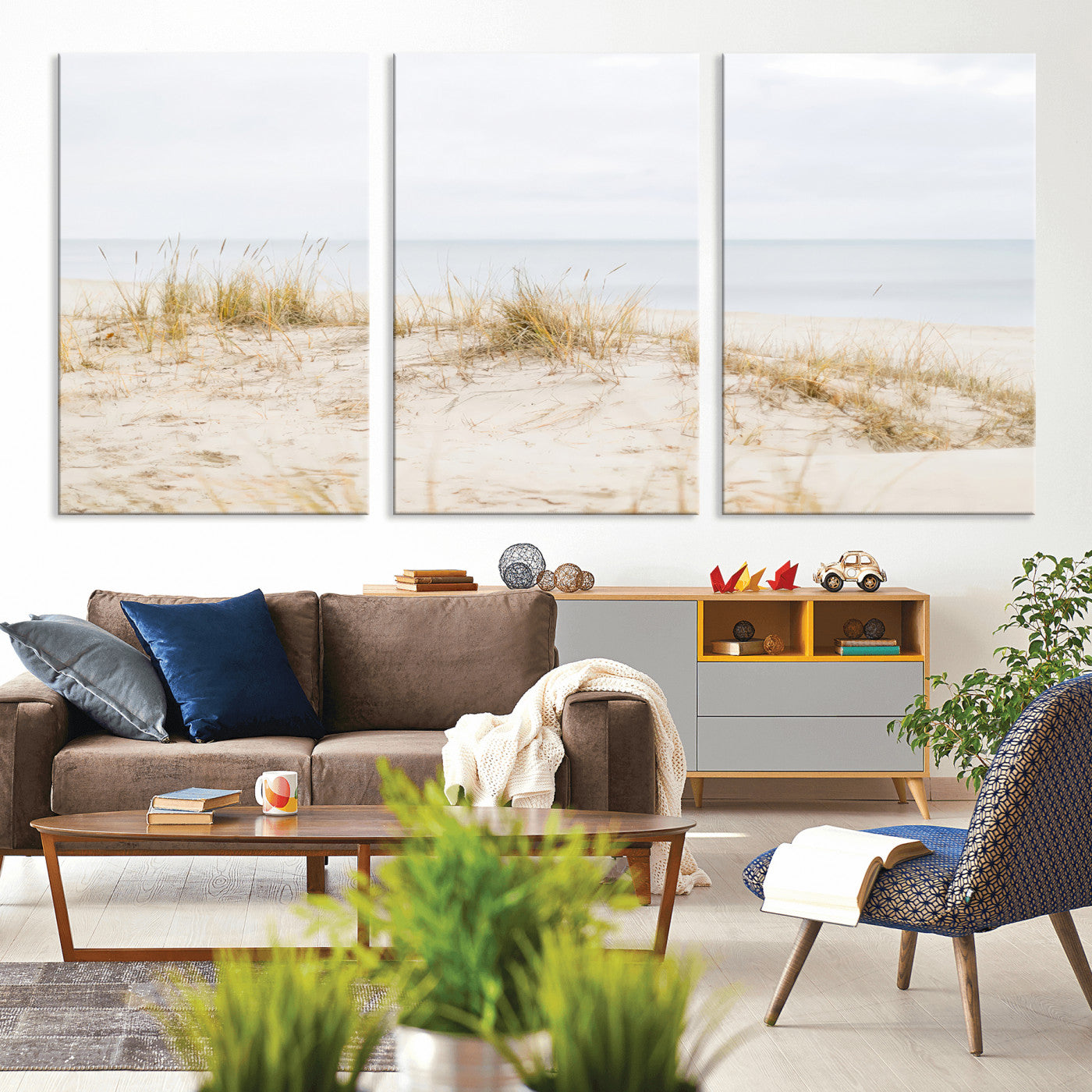 13146857-MGV-CV-36X24-Beach Dunes Wall Art Canvas Print, Framed Soft Horizon Art Picture Print, Coastal Grass Perfect Minimalist Coastal Decor Artwork
