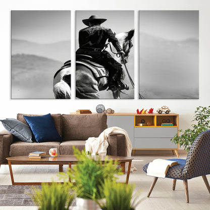 83102464-MGV-CV-36X24-Western Cowboy Wall Art Canvas Print, Framed Monochrome Horse Art Picture Print, Western Equestrian Perfect Rustic Western Decor