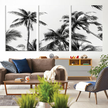 46641801-MGV-CV-36X24-Palm Tree Wall Art Canvas Print, Framed Black White Tropics Art Picture Print, Monochrome Palms Perfect Modern Tropical Minimalist