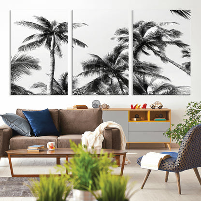 46641801-MGV-CV-36X24-Palm Tree Wall Art Canvas Print, Framed Black White Tropics Art Picture Print, Monochrome Palms Perfect Modern Tropical Minimalist
