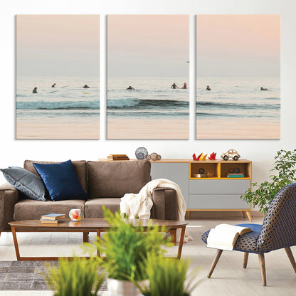 98888919-MGV-CV-36X24-Pastel Ocean Wall Art Canvas Print, Framed Soft Sunset Swimming Art Picture Print, Calm Sea Horizon Perfect Soft Coastal