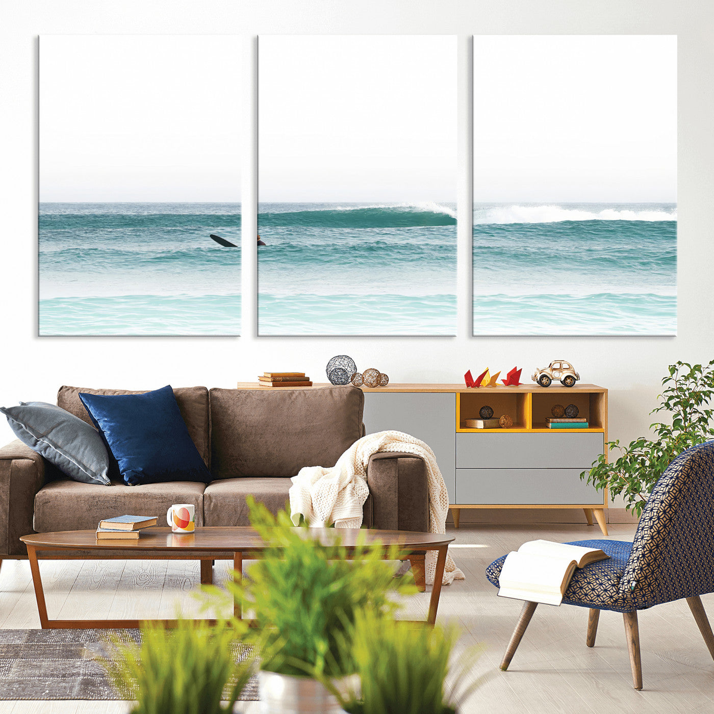 56345117-MGV-CV-36X24-Minimalist Surfing Wall Art Canvas Print, Framed Ocean Waves Art Picture Print, Soft Ocean Perfect Minimalist Coastal Decor