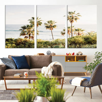 94707294-MGV-CV-36X24-California Coast Wall Art Canvas Print, Framed Palm Trees Art Picture Print, Coastal Landscape Perfect Coastal Minimalist Decor