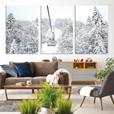 44705668-MGV-CV-36X24-Winter Forest Wall Art Canvas Print, Framed Snowy Forest Art Picture Print, Ski Lift Perfect Scandinavian Decor Artwork