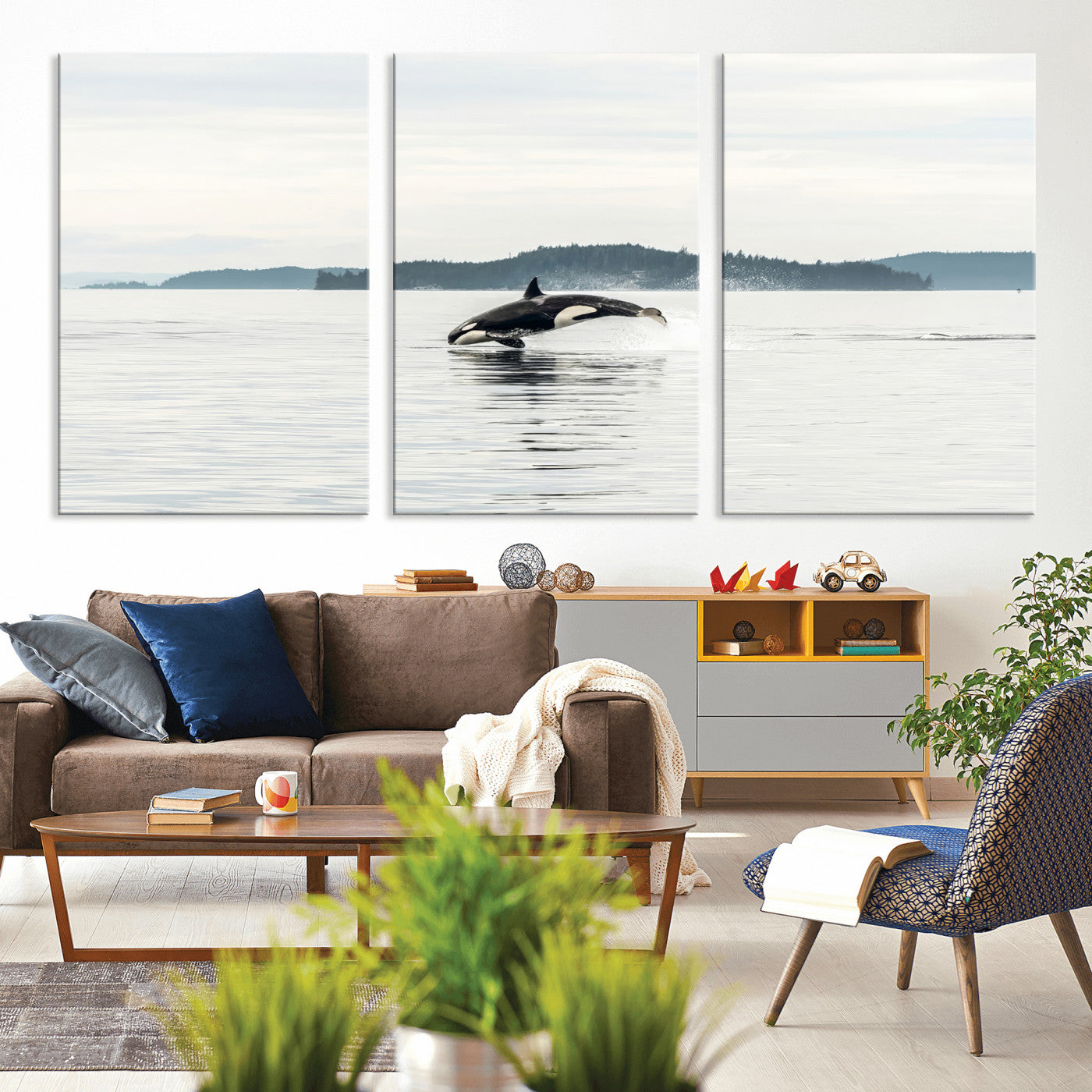 10157174-MGV-CV-36X24-Orca Whale Wall Art Canvas Print, Framed Black White Whale Art Picture Print, Minimalist Ocean Perfect Coastal Minimalist Decor