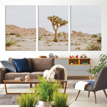 67109959-MGV-CV-36X24-Joshua Tree Wall Art Canvas Print, Framed Neutral Desert Art Picture Print, Earthy Landscape Perfect Neutral Boho Decor Artwork