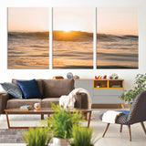 16973771-MGV-CV-36X24-Calm Water Wall Art Canvas Print, Framed Sunset Waves Art Picture Print, Coastal Warmth Perfect Warm Minimalist Decor Artwork