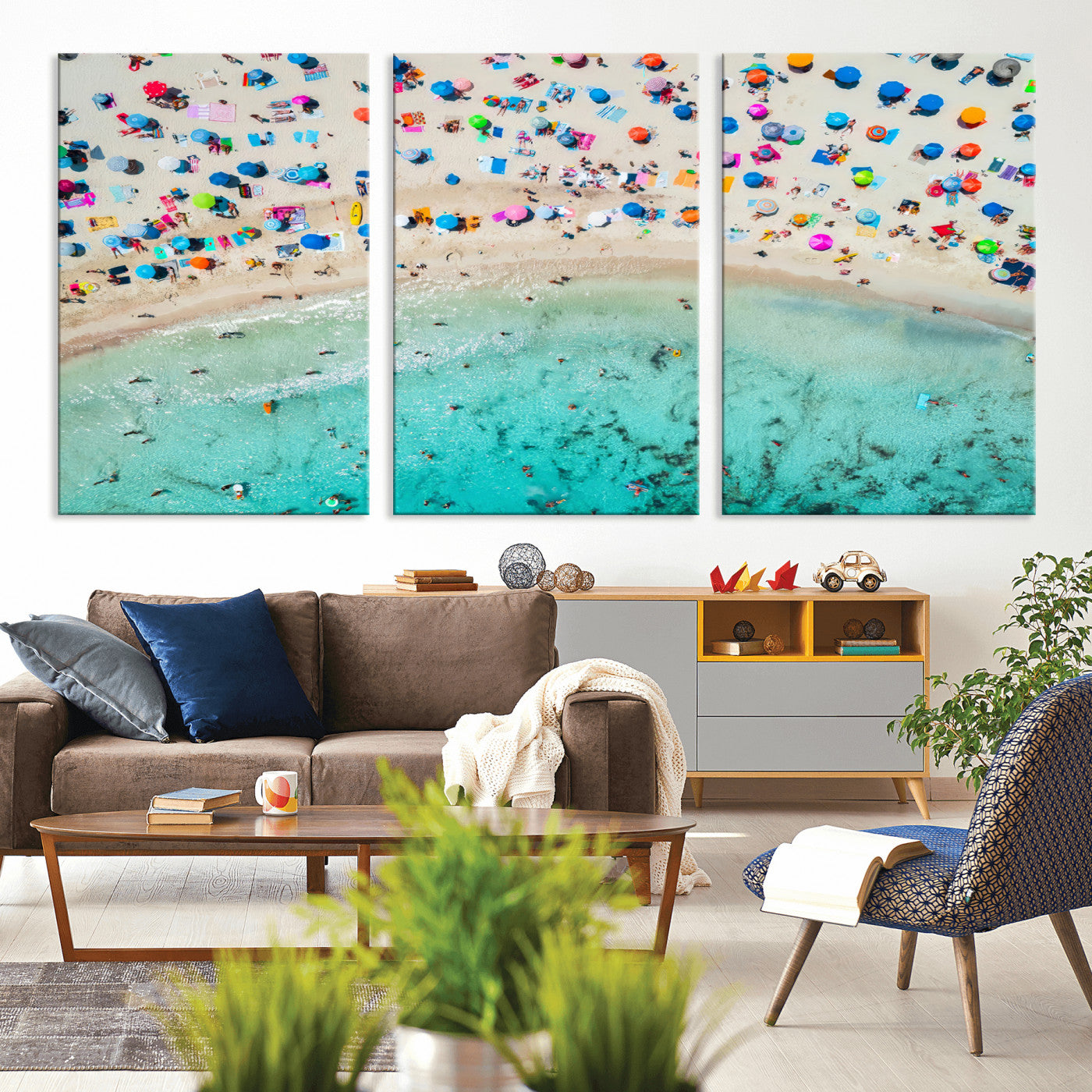 76172085-MGV-CV-36X24-Tropical Shoreline Wall Art Canvas Print, Framed Beach Relaxing Art Picture Print, Aerial Summer Perfect Coastal Vibrant Decor