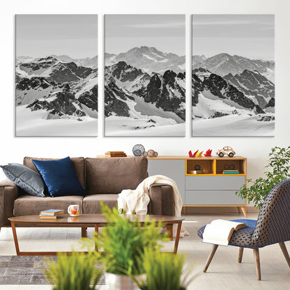 32399691-MGV-CV-36X24-Snowy Mountain Wall Art Canvas Print, Framed Mountain Peaks Art Picture Print, Alpine Mountains Perfect Minimalist Alpine Decor