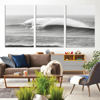 42544082-MGV-CV-36X24-Monochrome Seascape Wall Art Canvas Print, Framed Surf Wave Art Picture Print, Minimalist Ocean Perfect Moody Coastal Decor