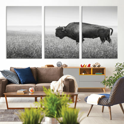 28435251-MGV-CV-36X24-Bison In Prairie Wall Art Canvas Print, Framed Rustic Wildlife Art Picture Print, Wild Buffalo Perfect Rustic Western Decor