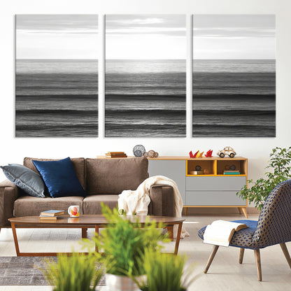 47305203-MGV-CV-36X24-Monochrome Ocean Wall Art Canvas Print, Framed Moody Ocean Art Picture Print, Calm Ocean Perfect Minimalist Coastal Decor Artwork