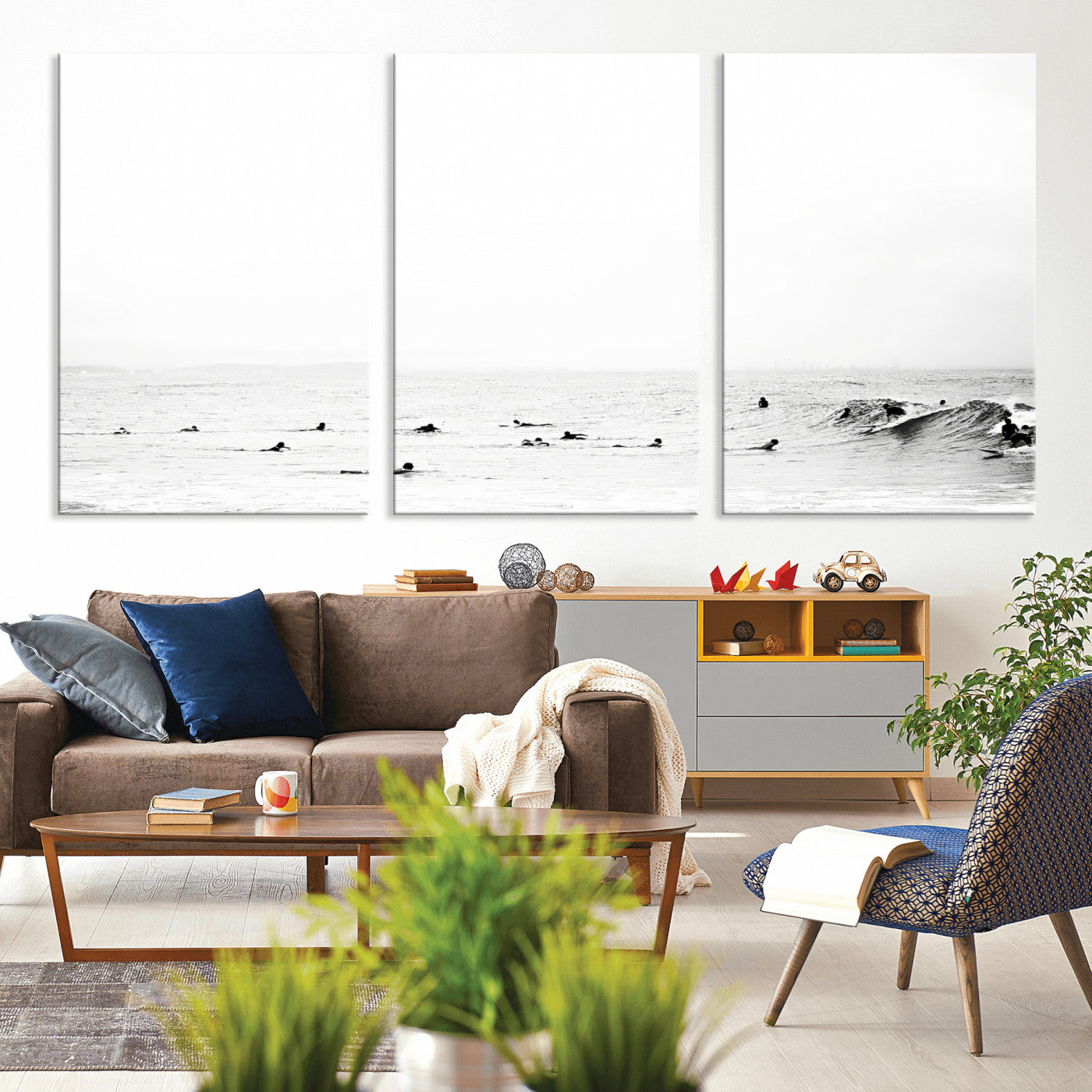 38441169-MGV-CV-36X24-Monochrome Swimming Wall Art Canvas Print, Framed Ocean Horizon Art Picture Print, Moody Coastal Perfect Minimalist Coastal Decor