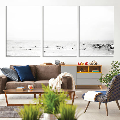38441169-MGV-CV-36X24-Monochrome Swimming Wall Art Canvas Print, Framed Ocean Horizon Art Picture Print, Moody Coastal Perfect Minimalist Coastal Decor