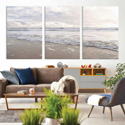 70596264-MGV-CV-36X24-Ocean Waves Wall Art Canvas Print, Framed Coastal Shoreline Art Picture Print, Sea Foam Perfect Coastal Minimalist Decor Artwork