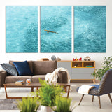 43671474-MGV-CV-36X24-Fish Swarm Wall Art Canvas Print, Framed Marine Life Art Picture Print, Shark Aerial Perfect Wildlife Coastal Decor Artwork