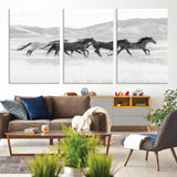 69934913-MGV-CV-36X24-Wild Horses Running Wall Art Canvas Print, Framed Black White Mustangs Art Picture Print, Rustic Western Perfect Rustic Western