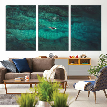 93287752-MGV-CV-36X24-Ocean Surf Wall Art Canvas Print, Framed Blue Waters Art Picture Print, Vibrant Seascape Perfect Coastal Adventure Decor Artwork