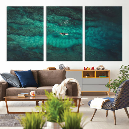 93287752-MGV-CV-36X24-Ocean Surf Wall Art Canvas Print, Framed Blue Waters Art Picture Print, Vibrant Seascape Perfect Coastal Adventure Decor Artwork