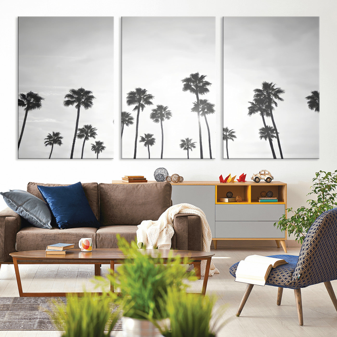 62298277-MGV-CV-36X24-Monochrome Palms Wall Art Canvas Print, Framed Minimalist Trees Art Picture Print, Silhouetted Palms Perfect Tropical Minimalist