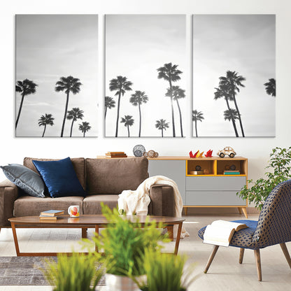 62298277-MGV-CV-36X24-Monochrome Palms Wall Art Canvas Print, Framed Minimalist Trees Art Picture Print, Silhouetted Palms Perfect Tropical Minimalist