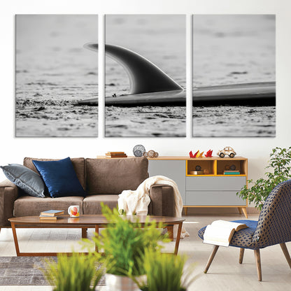 62314230-MGV-CV-36X24-Black White Surfboard Wall Art Canvas Print, Framed Minimalist Beach Art Picture Print, Surf Fin Perfect Minimalist Coastal Decor