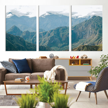 79393816-MGV-CV-36X24-Misty Mountain Wall Art Canvas Print, Framed Cloudy Andean Art Picture Print, Rugged Mountain Perfect Rustic Nature Decor Artwork