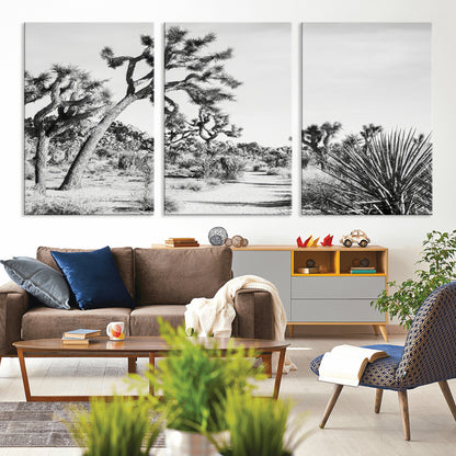 88164251-MGV-CV-36X24-Joshua Tree Wall Art Canvas Print, Framed Desert Path Art Picture Print, Monochrome Desert Perfect Minimalist Desert Decor Artwork