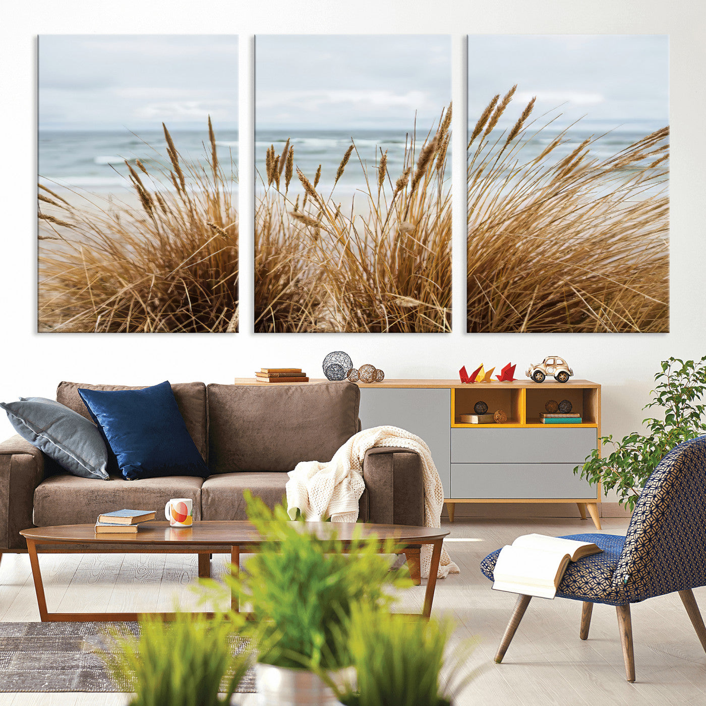 14270839-MGV-CV-36X24-Beach Grass Wall Art Canvas Print, Framed Coastal Dunes Art Picture Print, Dune Grass Perfect Coastal Minimalist Decor Artwork