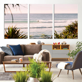 23287092-MGV-CV-36X24-Ocean Surfer Wall Art Canvas Print, Framed Coastal Surf Art Picture Print, Tropical Beach Perfect Tropical Coastal Decor Artwork