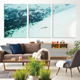 33764764-MGV-CV-36X24-Minimal Beach Wall Art Canvas Print, Framed Ocean Swimming Art Picture Print, Clear Ocean Perfect Minimal Coastal Decor Artwork