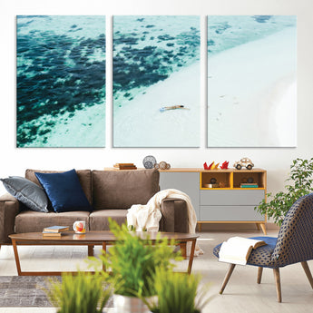 33764764-MGV-CV-36X24-Minimal Beach Wall Art Canvas Print, Framed Ocean Swimming Art Picture Print, Clear Ocean Perfect Minimal Coastal Decor Artwork