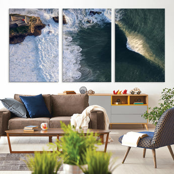 37405684-MGV-CV-36X24-Nazaré Coast Wall Art Canvas Print, Framed Aerial Ocean Art Picture Print, Coastal Fortress Perfect Dramatic Coastal Decor Artwork